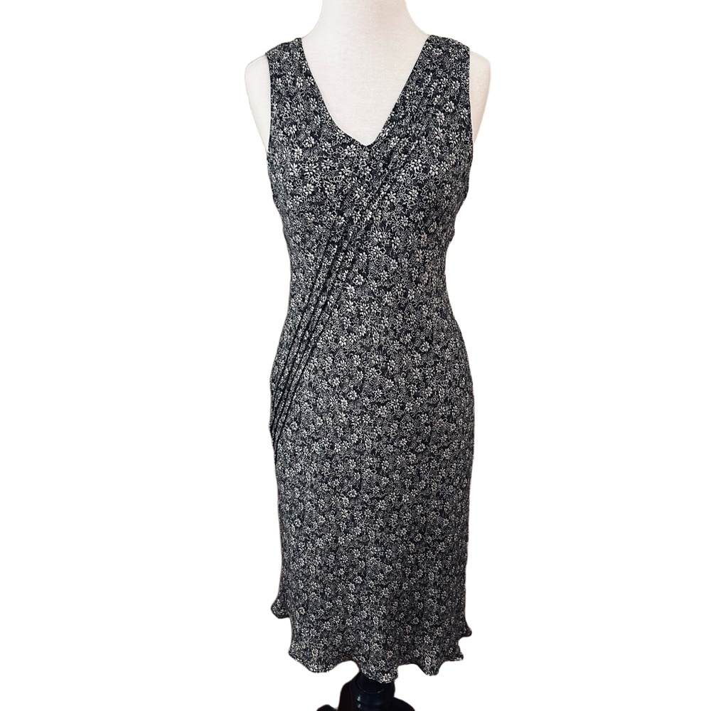 Vintage Y2K Petite Sophisticate 100% Silk Dress | Size 6 Black & Cream Floral